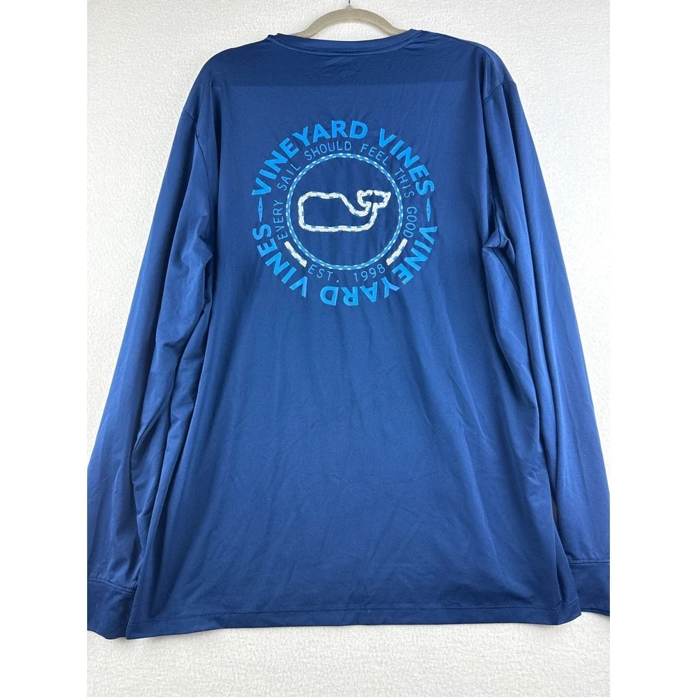 Vineyard Vines Performance Mens‎ Large Blue Long Sleeve Whale Graphic T-Shirt